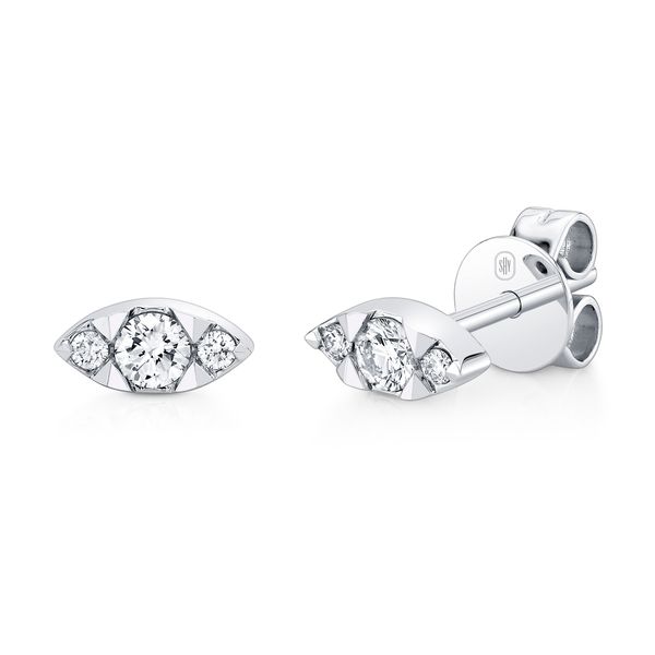 14K White Gold Round Diamond Marquise Shape Stud Earrings Gray's Jewelers Bespoke Saint James, NY