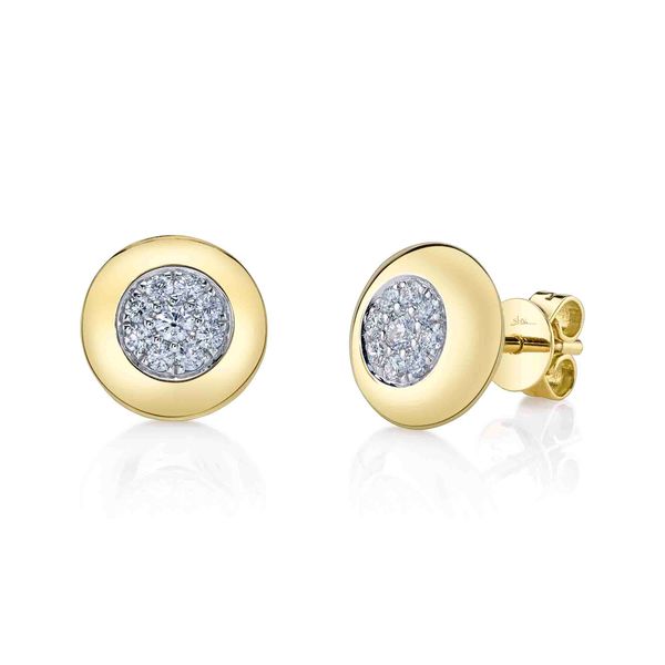 14K Yellow Gold Diamond Circle Stud Earrings Gray's Jewelers Bespoke Saint James, NY