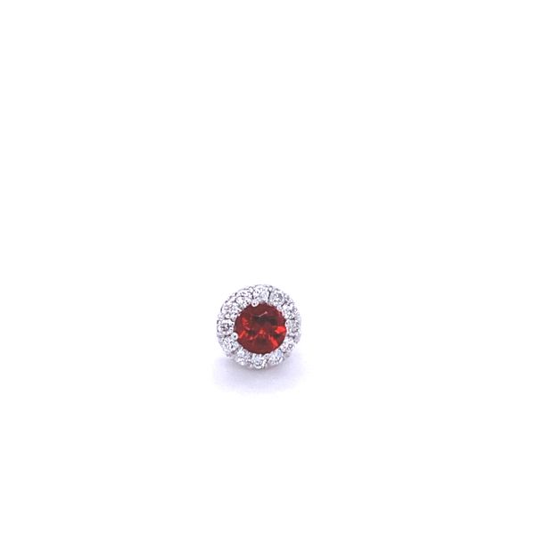 14k White Gold Diamond Halo Birthstone Charm Garnet (January) Gray's Jewelers Bespoke Saint James, NY