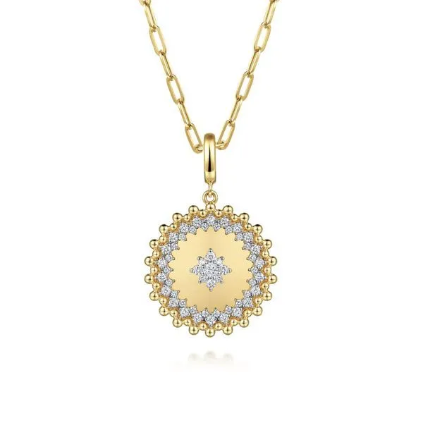 14K Yellow Gold Bujukan and Diamond Medallion Pendant in size 24mm Image 3 Gray's Jewelers Bespoke Saint James, NY