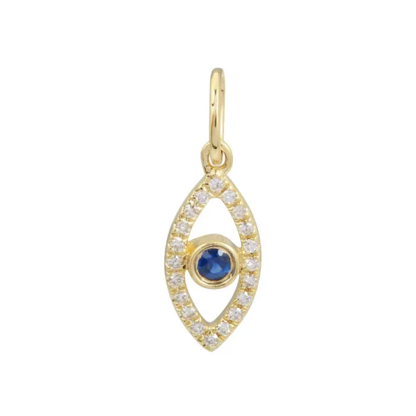 14k Yellow Gold Evil Eye  Diamond Necklace Charm Gray's Jewelers Bespoke Saint James, NY