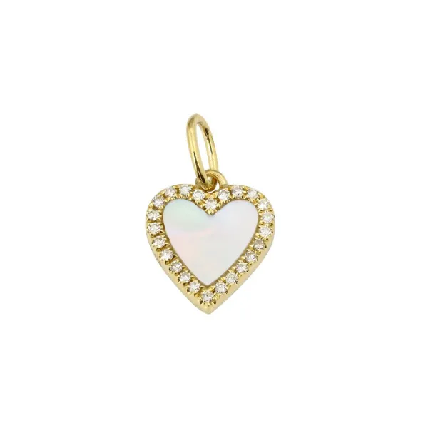 14k Yellow Gold Mother of Pearl Heart Necklace Charm Gray's Jewelers Bespoke Saint James, NY