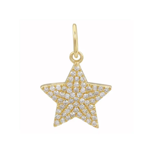 14k Yellow Gold Star Diamond Necklace Charm Gray's Jewelers Bespoke Saint James, NY