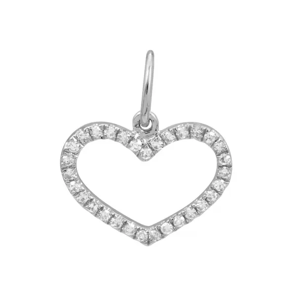 14k White Gold Heart Diamond Necklace Charm Gray's Jewelers Bespoke Saint James, NY
