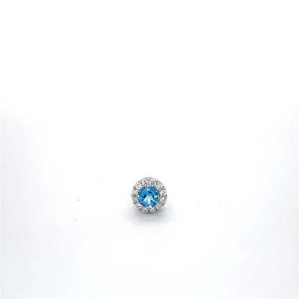 14k White Gold Blue Topaz Charm With Diamond Halo Gray's Jewelers Bespoke Saint James, NY