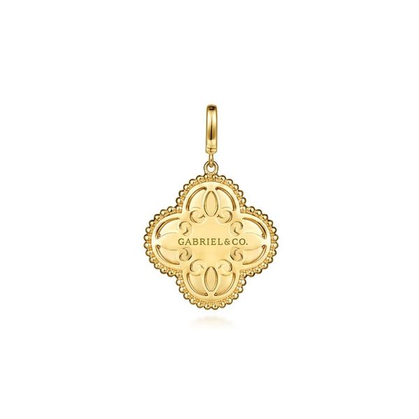 14K Yellow Gold Bujukan Diamond Cut Diamond Clover Medallion Pendant With Detachable Bail Image 3 Gray's Jewelers Bespoke Saint James, NY