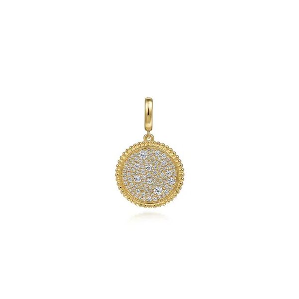 14K Yellow Gold Diamond Pave Bujukan Medallion Pendant Charm With Detachable Bail Gray's Jewelers Bespoke Saint James, NY