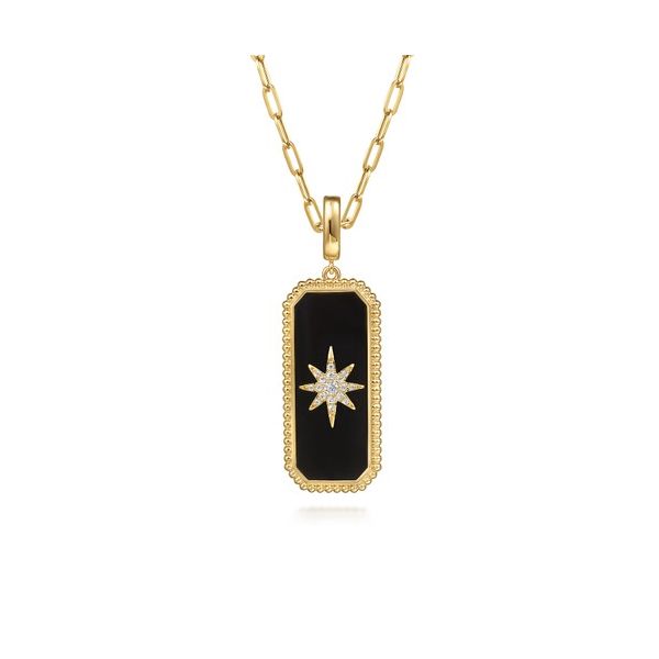 14K Yellow Gold Diamond and Onyx Bujukan Medallion Pendant Charm With Detachable Bail Image 2 Gray's Jewelers Bespoke Saint James, NY