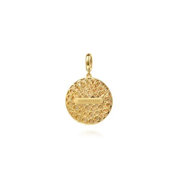 14K White and Yellow Gold Diamond and Diamond Cut Medallion With Detachable Bail with Chrome Blue Enamel Image 2 Gray's Jewelers Bespoke Saint James, NY