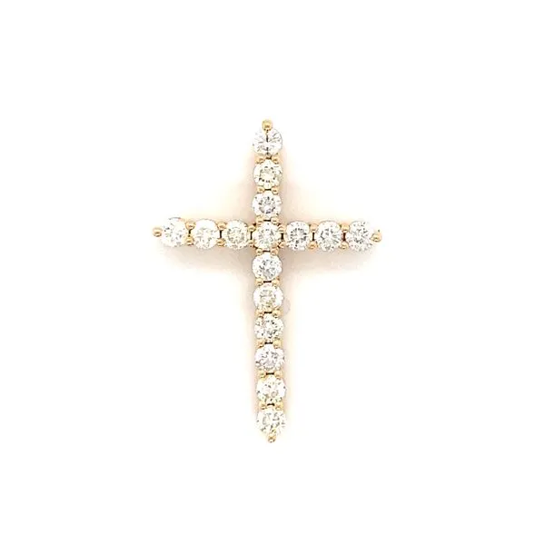 14k Yellow Gold Diamond Cross Charm 1.45 Total Diamond Carat Weight Gray's Jewelers Bespoke Saint James, NY