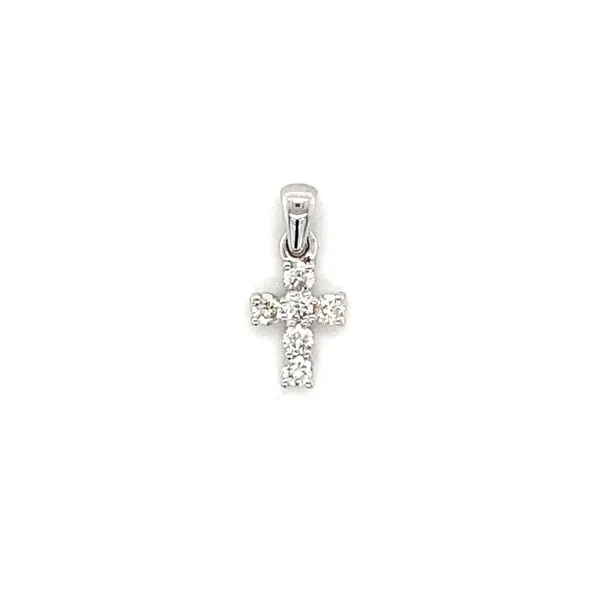 14k White Gold Diamond Cross Charm 0.22 Total Diamond Carat Weight Gray's Jewelers Bespoke Saint James, NY