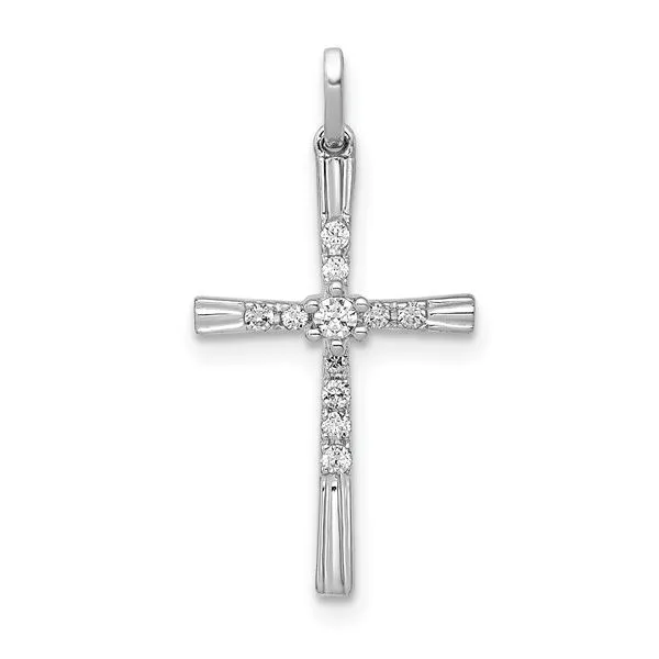 14K White Gold Diamond Cross Pendant Gray's Jewelers Bespoke Saint James, NY