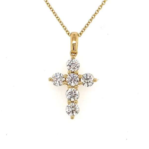 18K Yellow Gold Diamond Cross Charm Gray's Jewelers Bespoke Saint James, NY