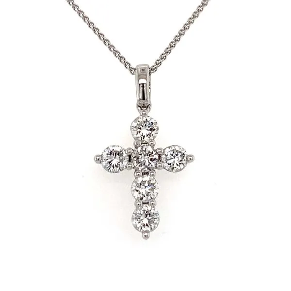 18K White Gold Diamond Cross Charm Gray's Jewelers Bespoke Saint James, NY