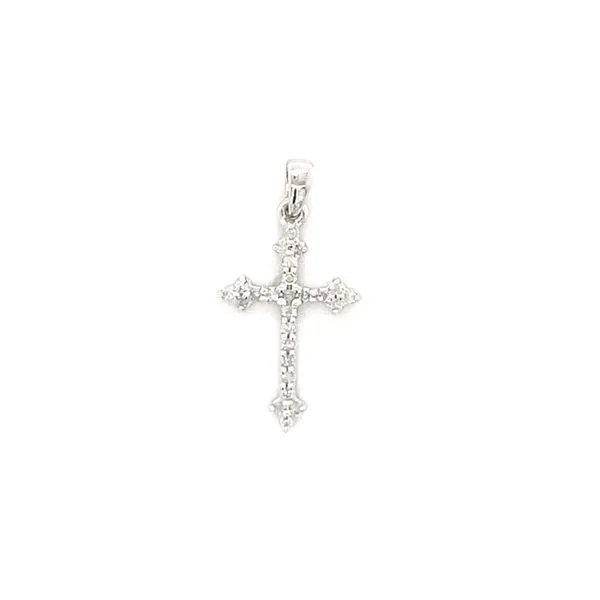 14K White Gold Diamond Cross Charm Gray's Jewelers Bespoke Saint James, NY