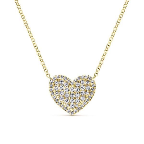 14K YELLOW GOLD DIAMOND HEART PENDANT NECKLACE Gray's Jewelers Bespoke Saint James, NY