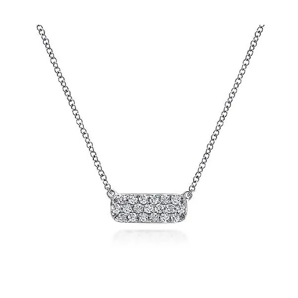 14K White Gold Pavé Diamond Bar Necklace Gray's Jewelers Bespoke Saint James, NY