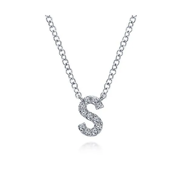 14K White Gold Diamond S Initial Pendant Necklace Gray's Jewelers Bespoke Saint James, NY