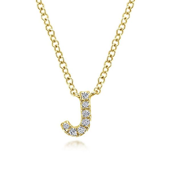 14k Yellow Gold Diamond J Initial Pendant Necklace - 0.04 ct Gray's Jewelers Bespoke Saint James, NY