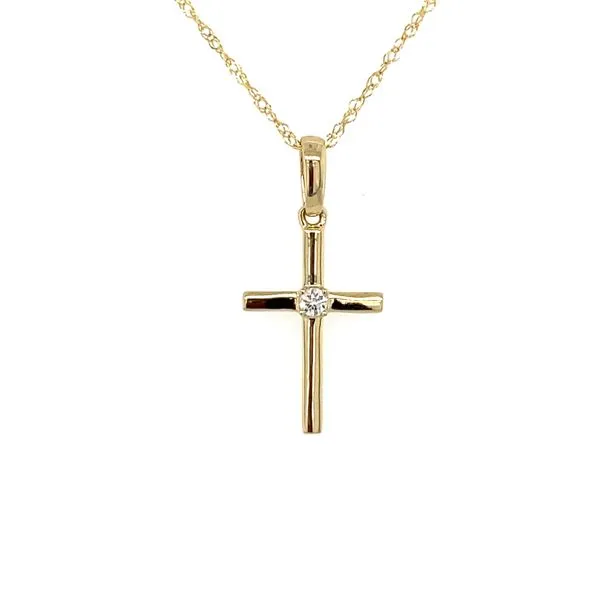 14k Yellow Gold Cross Pendant With 1 Diamond In Center 0.03 Total Diamond Carat Weight 18