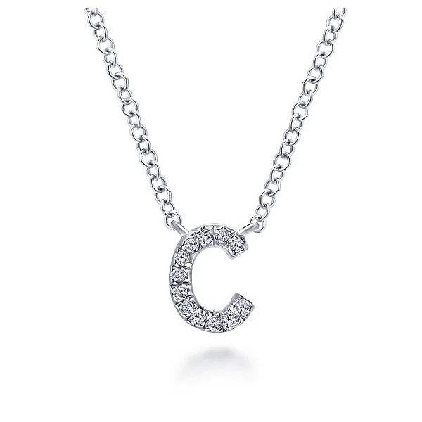 14K White Gold Diamond C Initial Pendant Necklace Gray's Jewelers Bespoke Saint James, NY