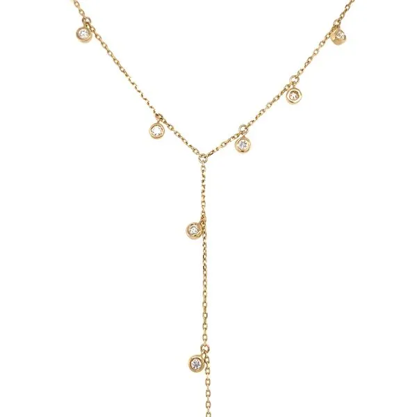 14K Yellow Gold Diamond Dangle Bezel Lariat Necklace Gray's Jewelers Bespoke Saint James, NY