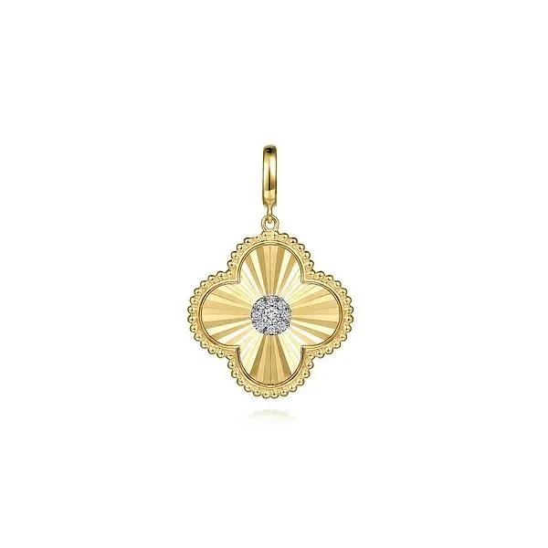 14K Yellow Gold Bujukan & Diamond Cut Diamond Clover Medallion Pendant Gray's Jewelers Bespoke Saint James, NY