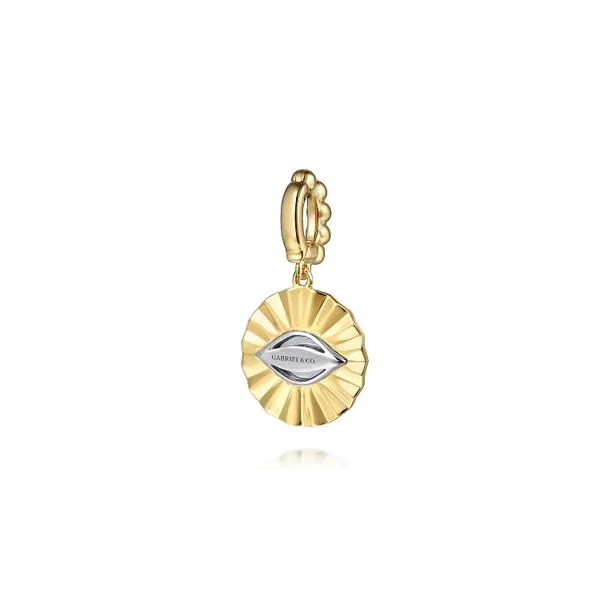 14K White and Yellow Gold Bujukan Diamond Cut Evil Eye Medallion Pendant Image 2 Gray's Jewelers Bespoke Saint James, NY