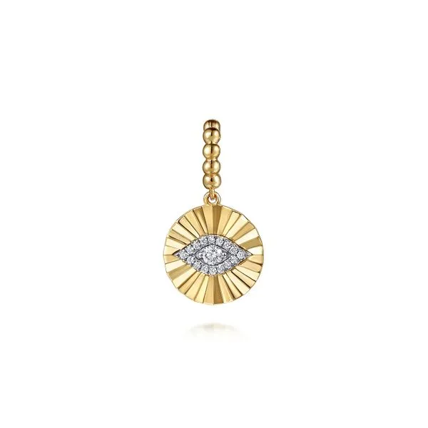 14K White and Yellow Gold Bujukan Diamond Cut Evil Eye Medallion Pendant Gray's Jewelers Bespoke Saint James, NY