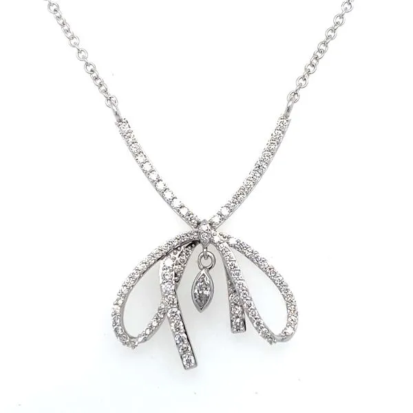 18K White Gold Diamond Bow Necklace Gray's Jewelers Bespoke Saint James, NY