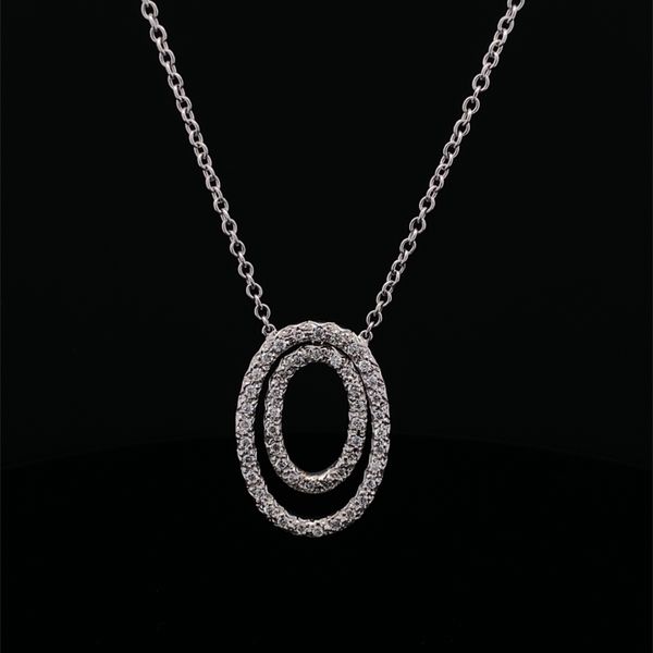 18K White Gold Double Oval Pave Diamond Pendant Gray's Jewelers Bespoke Saint James, NY