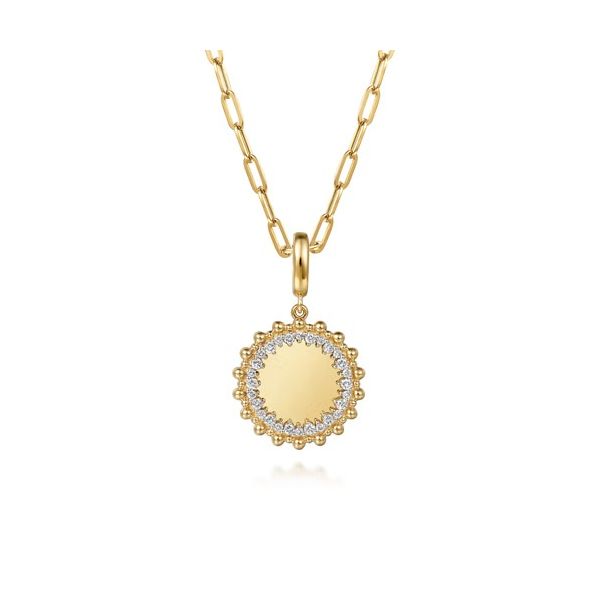 14K Yellow Gold Bujukan Diamond  Round Shape Personalize Medallion Pendant with Detachable Bail Image 3 Gray's Jewelers Bespoke Saint James, NY