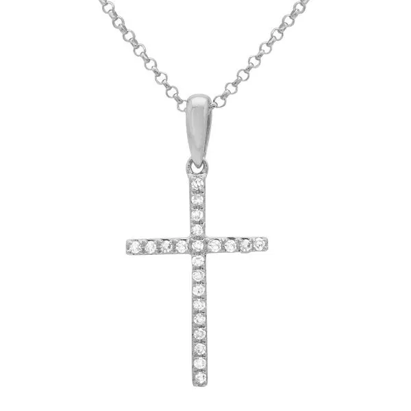 14K White Gold Diamond Cross Necklace Gray's Jewelers Bespoke Saint James, NY