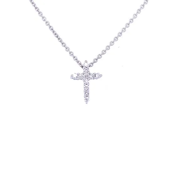 14k White Gold Diamond Cross Pendant 18