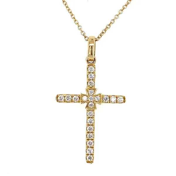 14K Yellow Gold Diamond Cross Necklace Gray's Jewelers Bespoke Saint James, NY