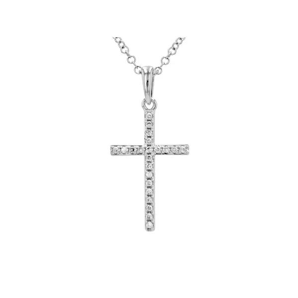 14k White Gold Diamond Cross Necklace Gray's Jewelers Bespoke Saint James, NY