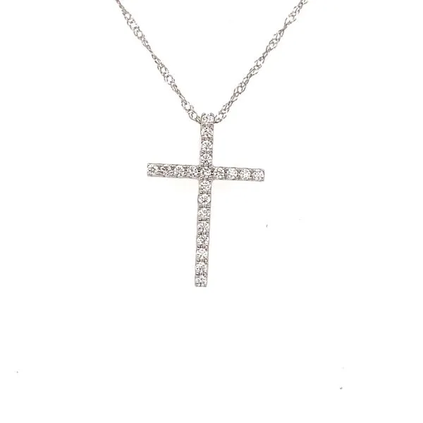 14K White Gold Diamond Cross Pendant Gray's Jewelers Bespoke Saint James, NY