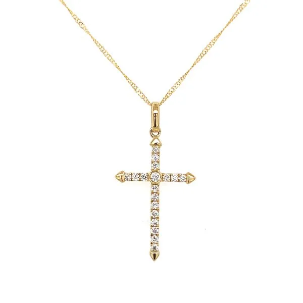 14K Yellow Gold Diamond Cross Necklace Gray's Jewelers Bespoke Saint James, NY