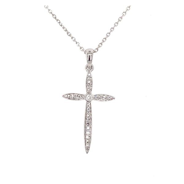 14K White Gold Diamond Cross Necklace Gray's Jewelers Bespoke Saint James, NY