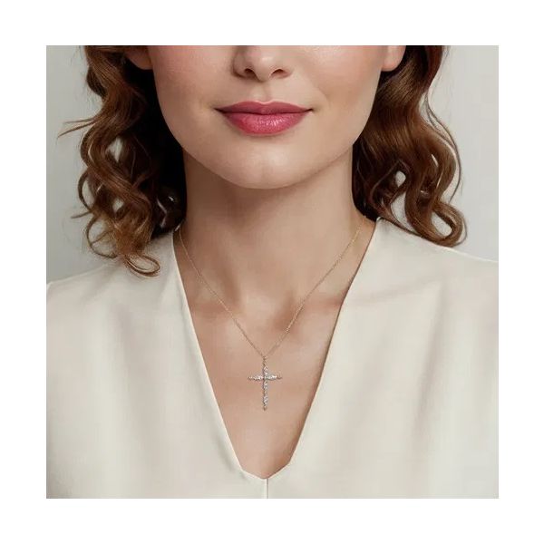 14K Yellow Gold Diamond Cross Pendant Necklace-Bujukan Image 3 Gray's Jewelers Bespoke Saint James, NY