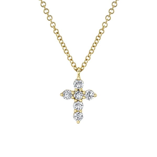 14K Yellow Gold Diamond Cross Necklace Gray's Jewelers Bespoke Saint James, NY