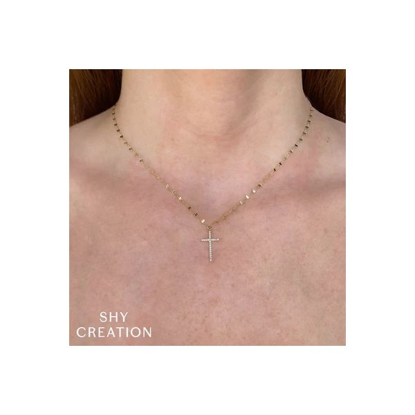 14K Yellow Gold Diamond Cross Necklace Image 2 Gray's Jewelers Bespoke Saint James, NY
