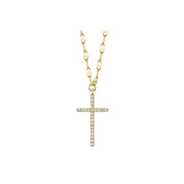 14K Yellow Gold Diamond Cross Necklace Gray's Jewelers Bespoke Saint James, NY