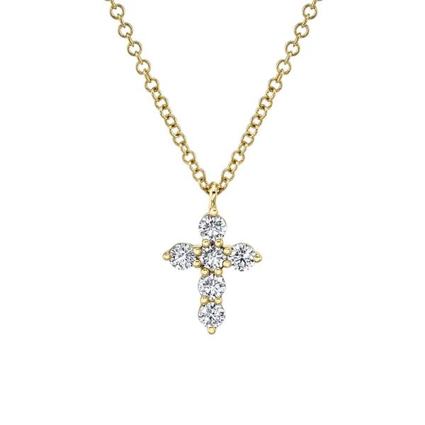 14K Yellow Gold Diamond Cross Necklace Gray's Jewelers Bespoke Saint James, NY