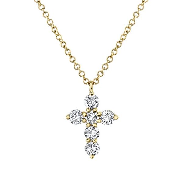 14K Yellow Gold Diamond Cross Necklace Gray's Jewelers Bespoke Saint James, NY