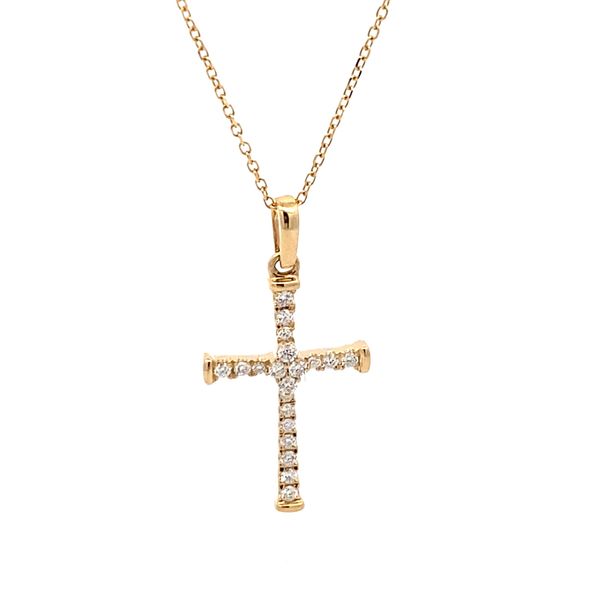 14K Yellow Gold Diamond Cross Pendant Gray's Jewelers Bespoke Saint James, NY