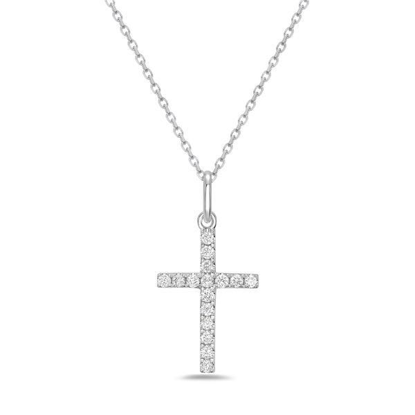 14K White Gold Diamond Cross Necklace Gray's Jewelers Bespoke Saint James, NY