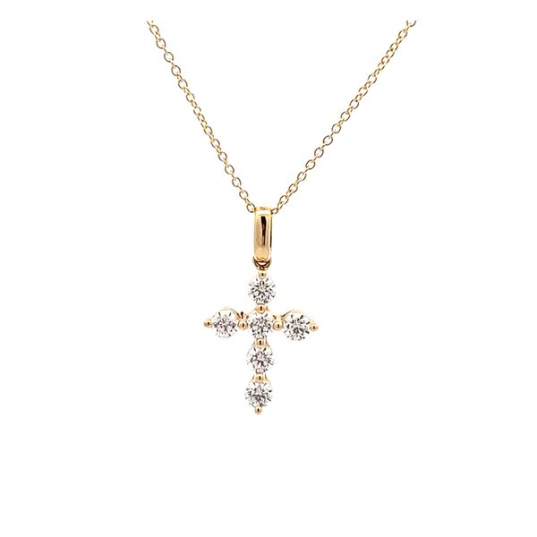 14K Yellow Gold Diamond Cross Pendant Gray's Jewelers Bespoke Saint James, NY