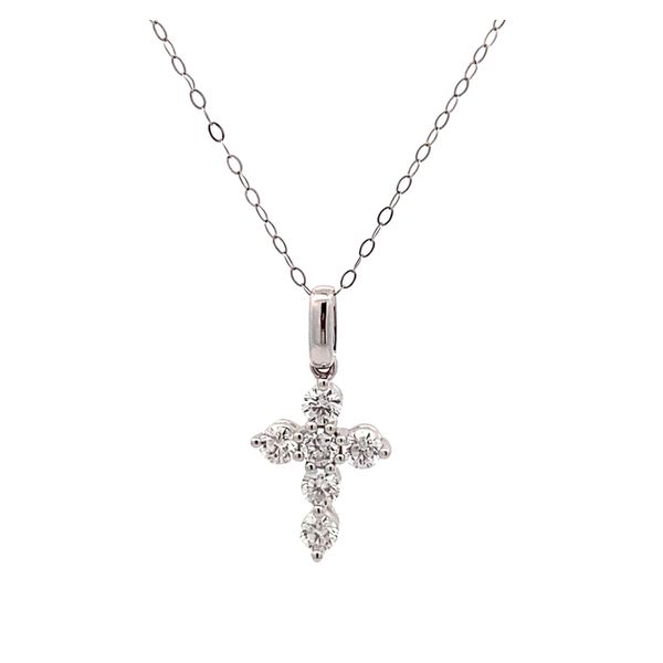 14K White Gold Diamond Cross Pendant Gray's Jewelers Bespoke Saint James, NY