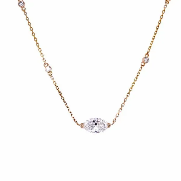 14k Yellow Gold Marquise Diamond East/West Set With Diamond Bezels in Chain 16-18